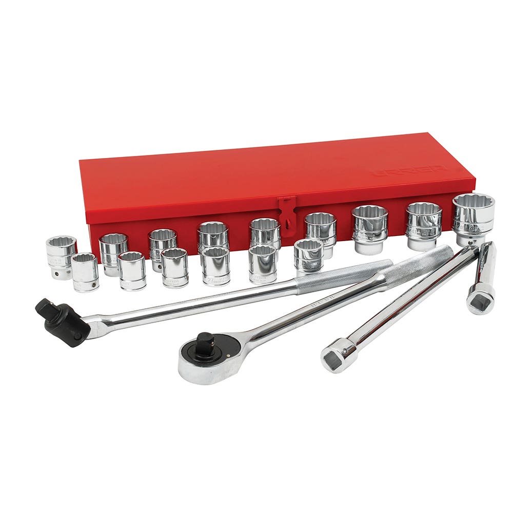 Juego de dados y accesorios cuadro de 3/4" métrico 12 puntas, 20 piezas Urrea