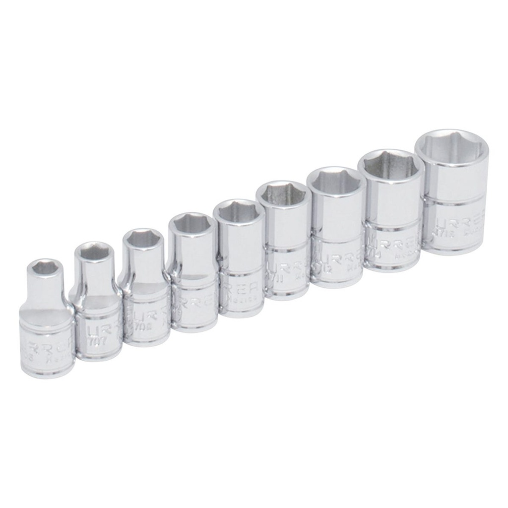 Juego de dados cuadro de 1/4" en pulgadas, 9 piezas Urrea