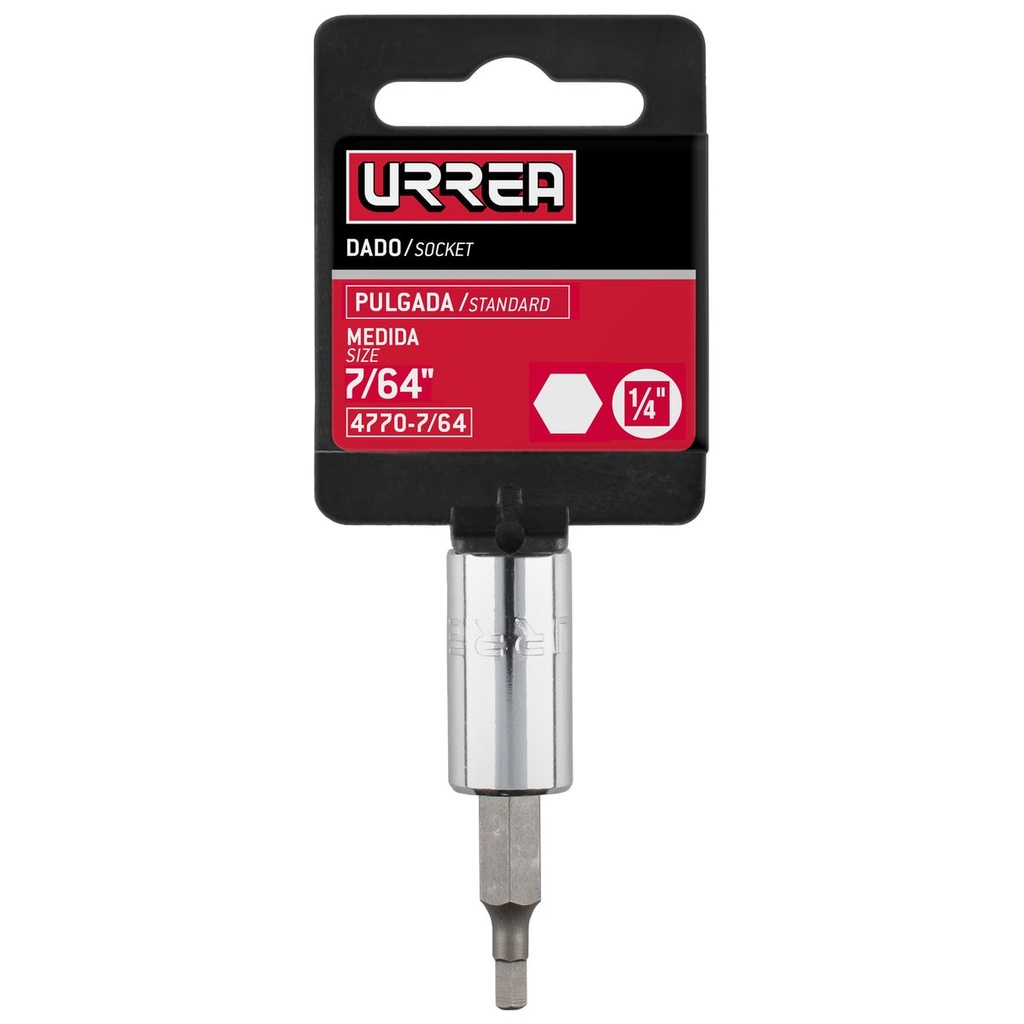 Dado con punta hexagonal cuadro de 1/4", en pulgadas, 7/64" Urrea