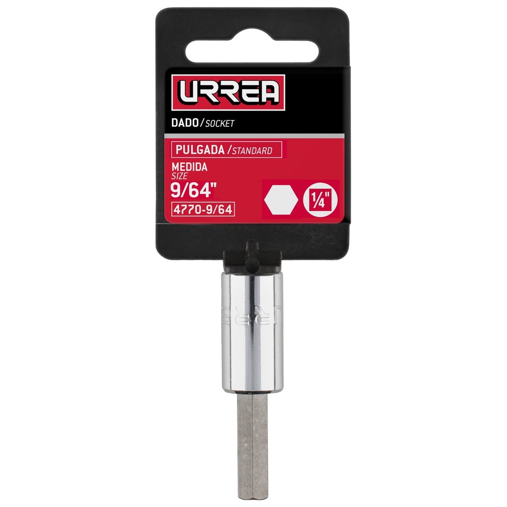 Dado con punta hexagonal cuadro de 1/4", en pulgadas, 9/64" Urrea