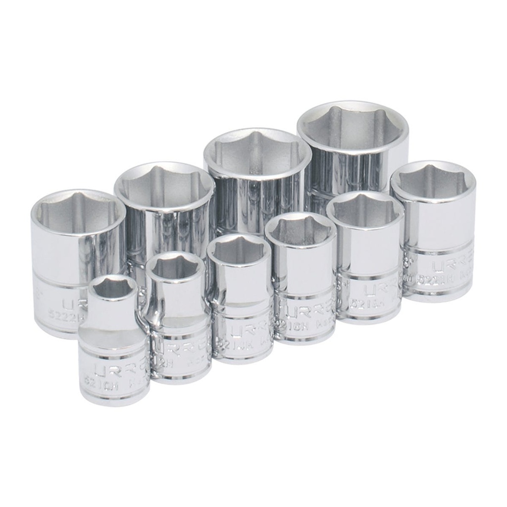 Juego de dados cuadro de 3/8", 6 puntas, en pulgadas, 10 piezas Urrea