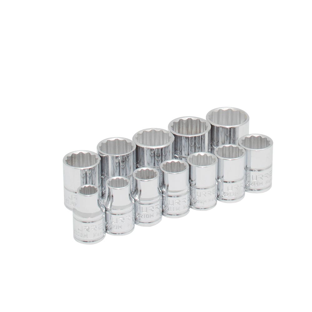 Juego de dados cuadro de 3/8", 12 puntas, métricos, 12 piezas Urrea