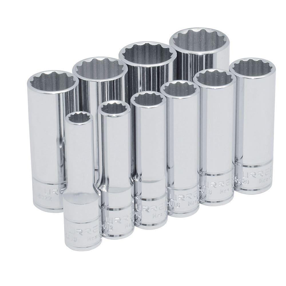 Juego de dados largos cuadro de 3/8", 12 puntas, en pulgadas, 10 piezas Urrea