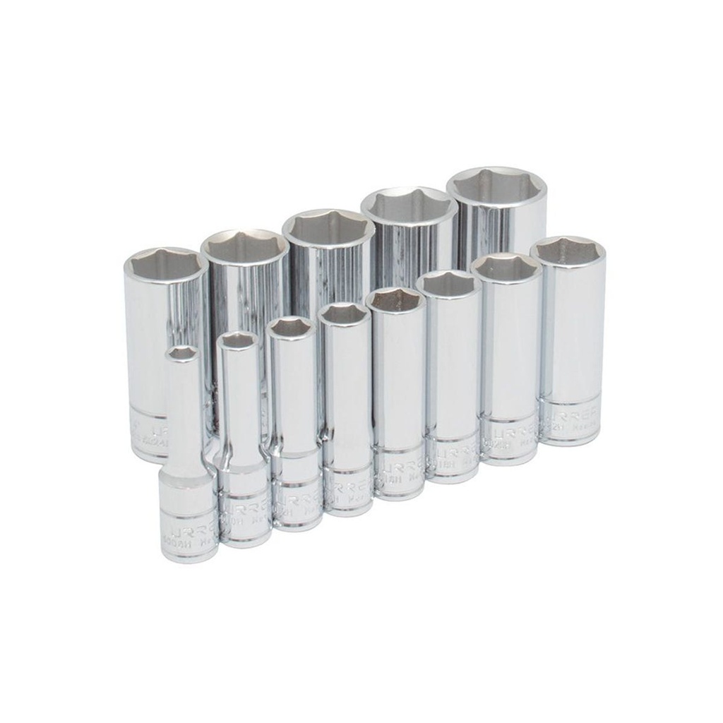 Juego de dados largos cuadro de 3/8", 6 puntas, en pulgadas, 13 piezas Urrea