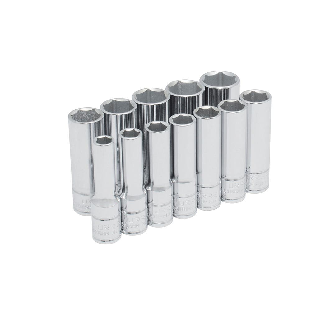 Juego de dados largos cuadro de 3/8", 6 puntas, métricos, 12 piezas Urrea