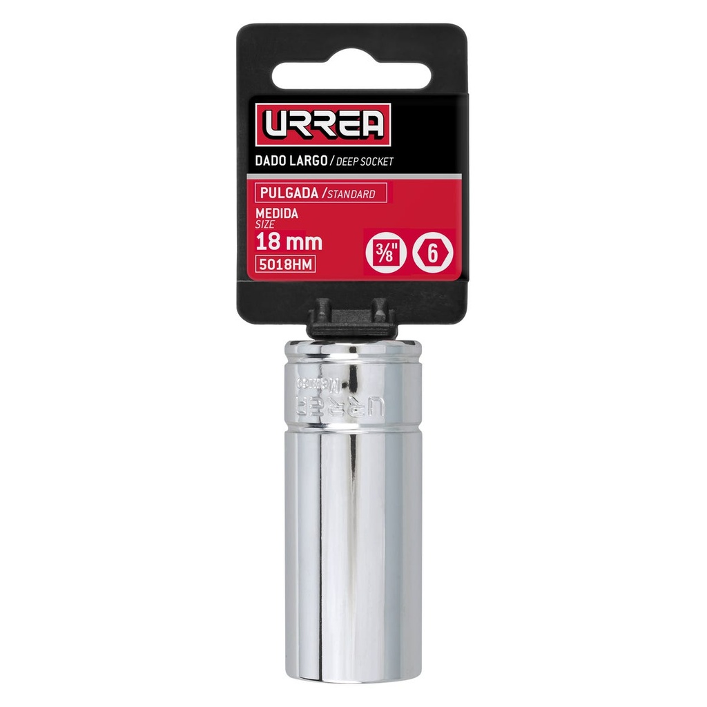 Dado largo cuadro de 3/8", 6 puntas, métrico, 18 mm Urrea