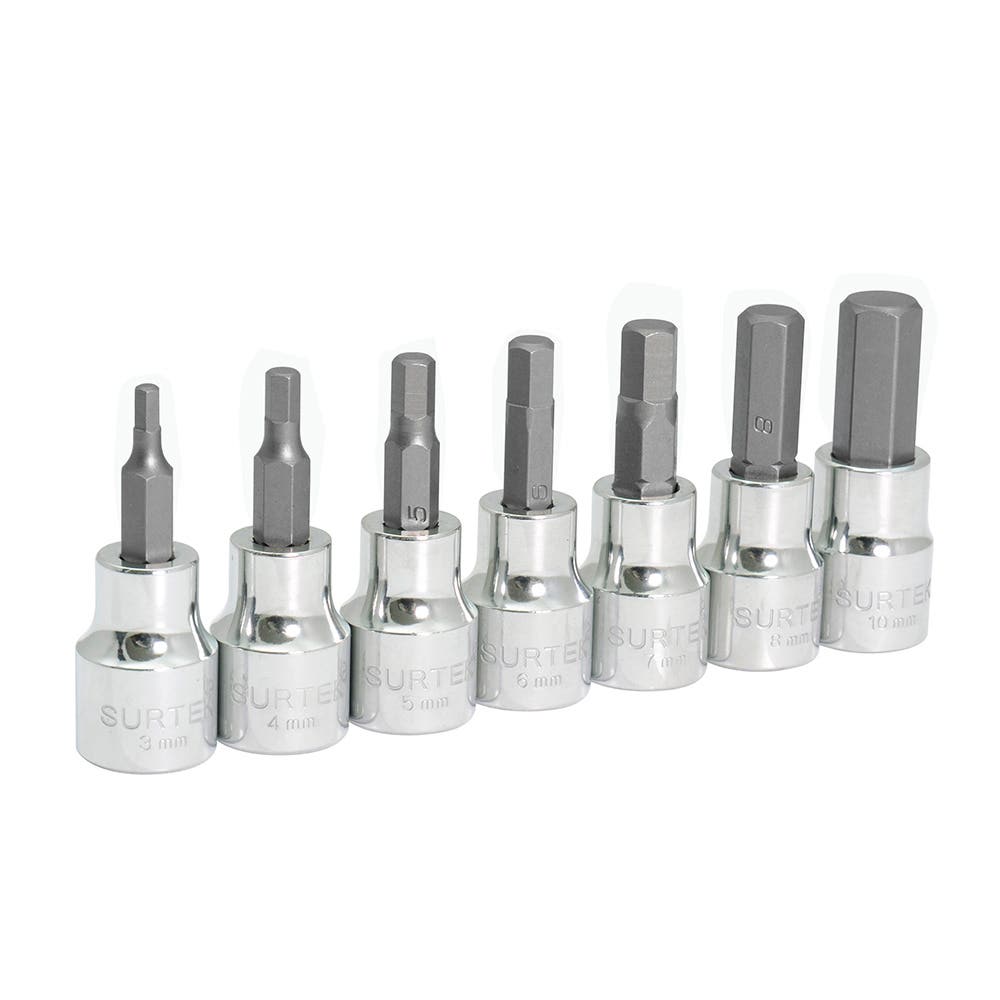 Juego de dados punta hexagonal cuadro de 3/8", métricos, 7 piezas Surtek