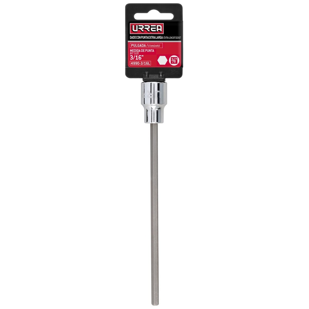 Dado con punta hexagonal extra larga cuadro de 3/8", 6 puntas, en pulgadas, 3/16" Urrea