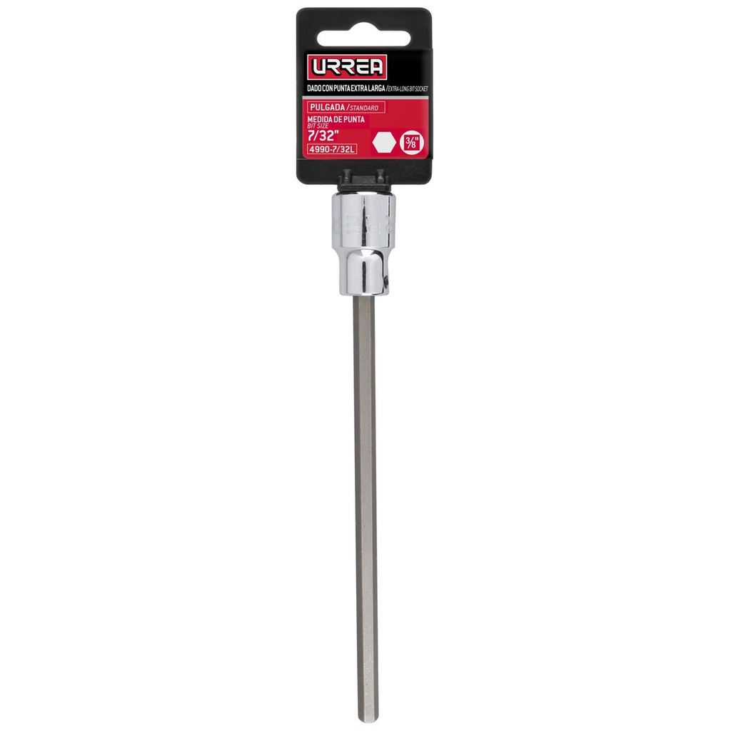 Dado con punta hexagonal extra larga cuadro de 3/8", 6 puntas, en pulgadas, 7/32" Urrea
