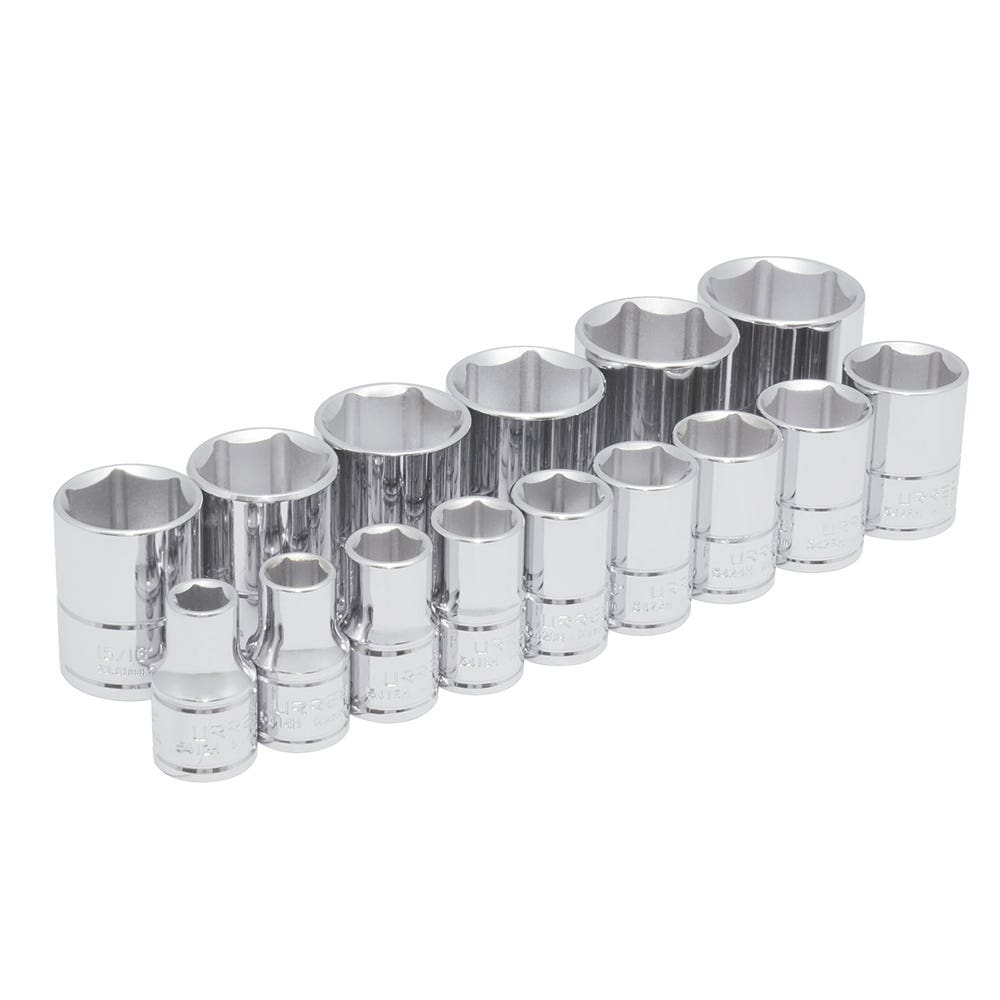 [54110] Juego de dados cuadro de 1/2", 6 puntas, en pulgadas, 15 piezas Urrea
