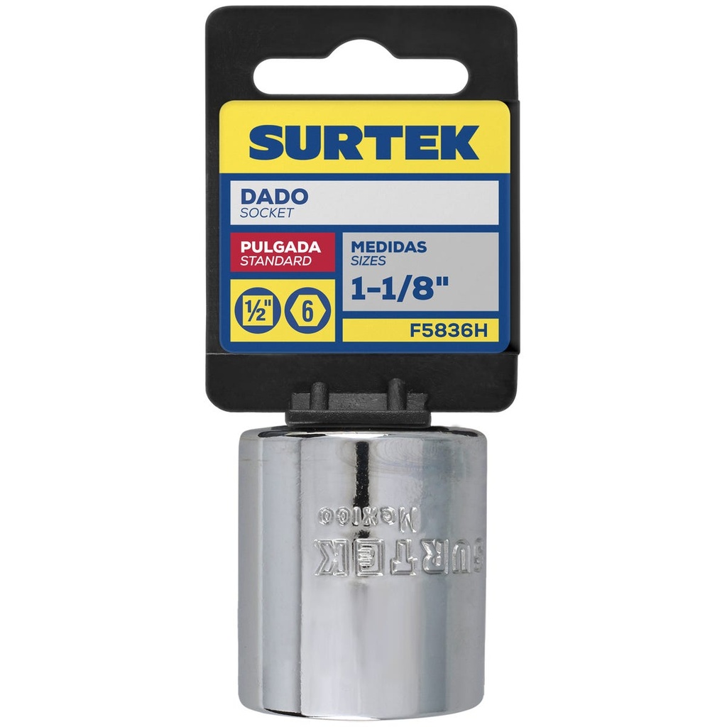 Dado en pulgadas cuadro de 1/2", 6 puntas, 1-1/8" Surtek