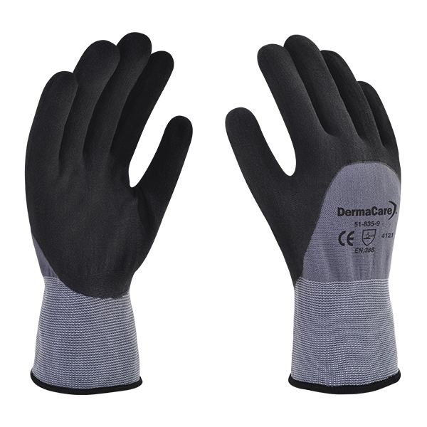 Guante nylon gris nitrilo microporoso palma y medio dorso t6