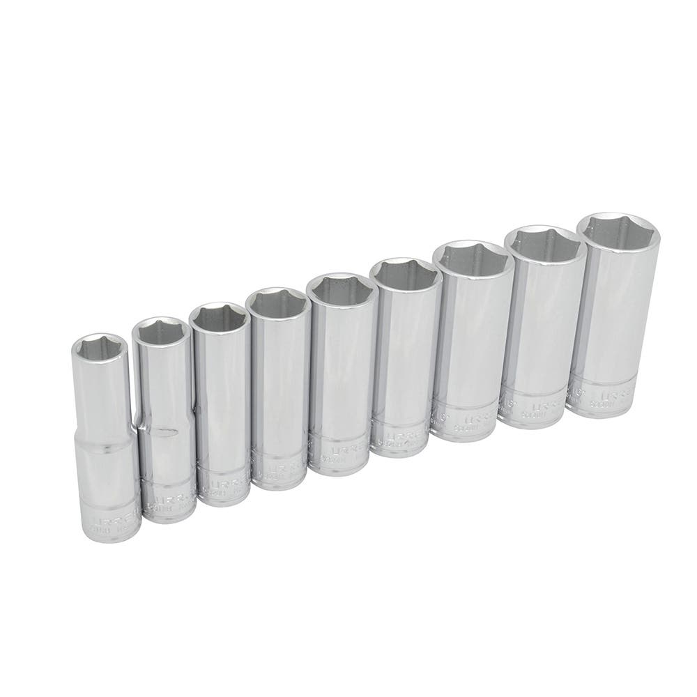 Juego de dados largos cuadro de 1/2", 6 puntas, en pulgadas, 9 piezas Urrea