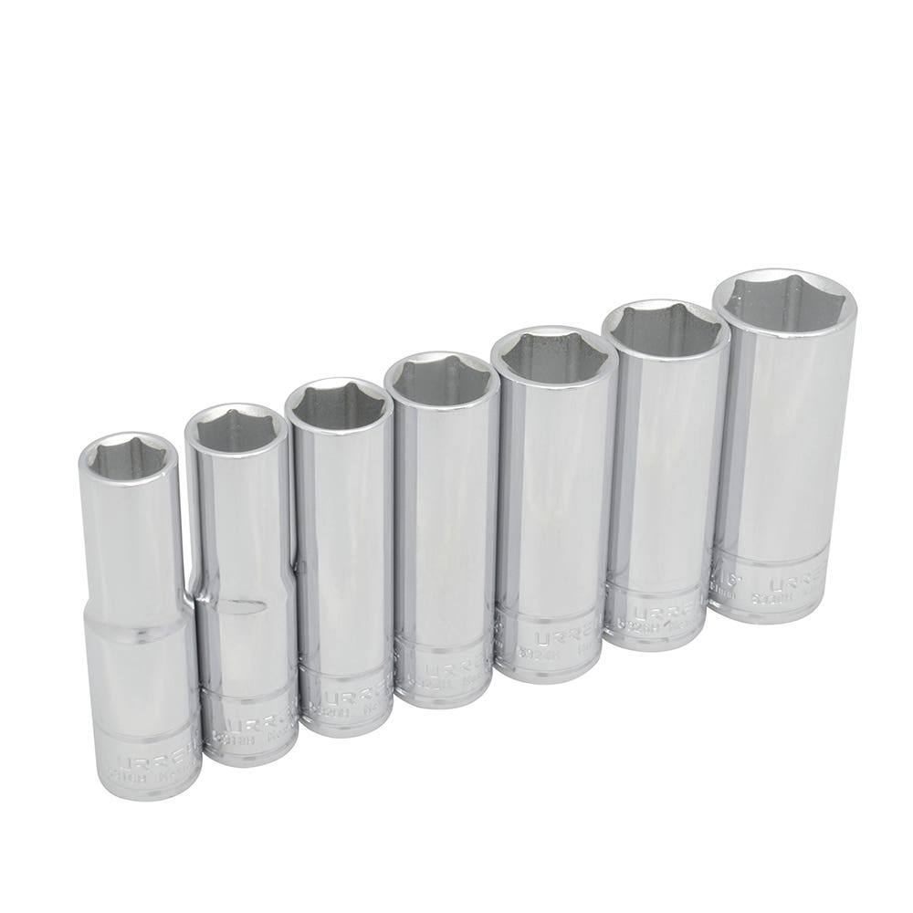 Juego de dados largos cuadro de 1/2", 6 puntas, en pulgadas, 7 piezas Urrea