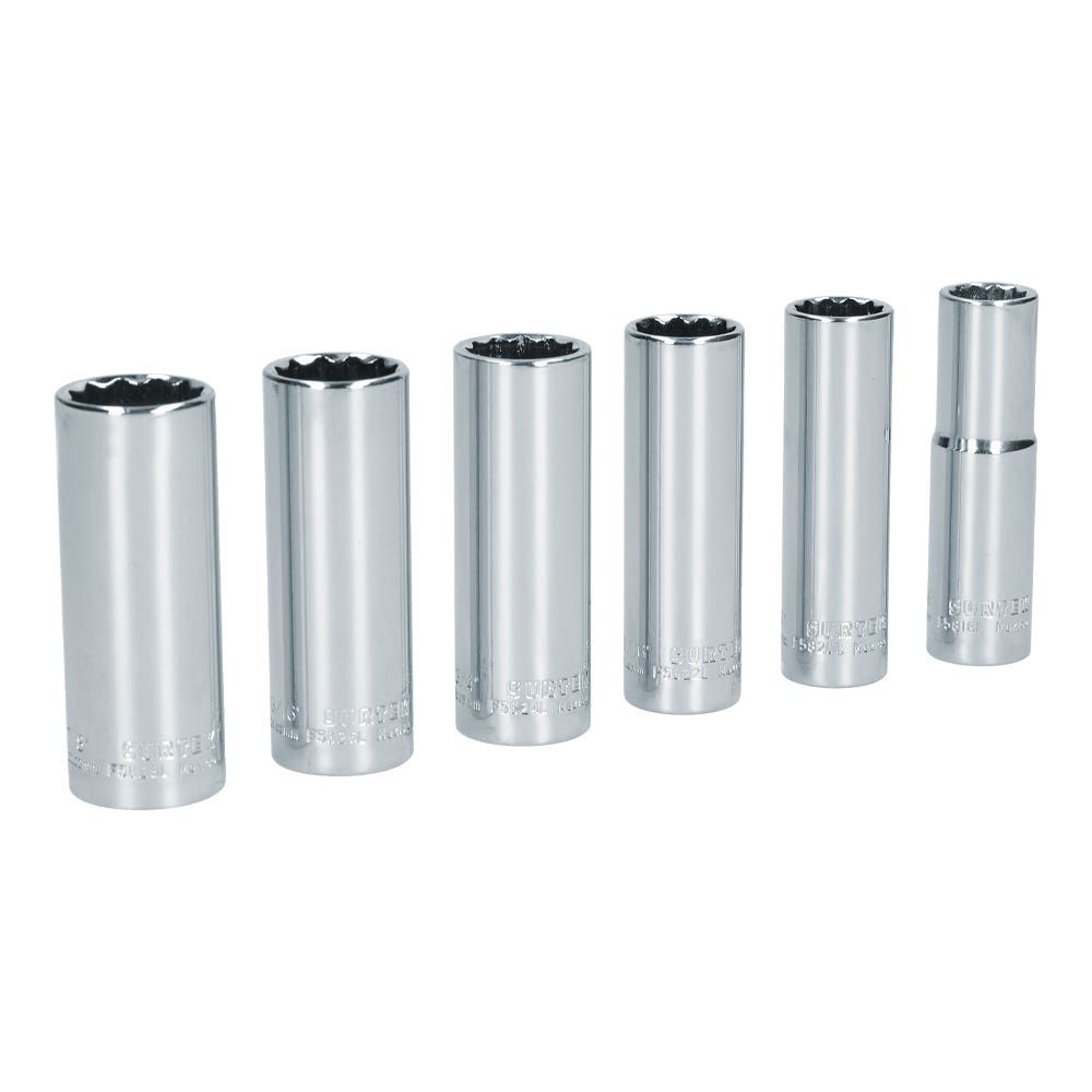 Juego de dados largos cuadro de 1/2" 12 puntas, en pulgadas, 6 piezas Surtek