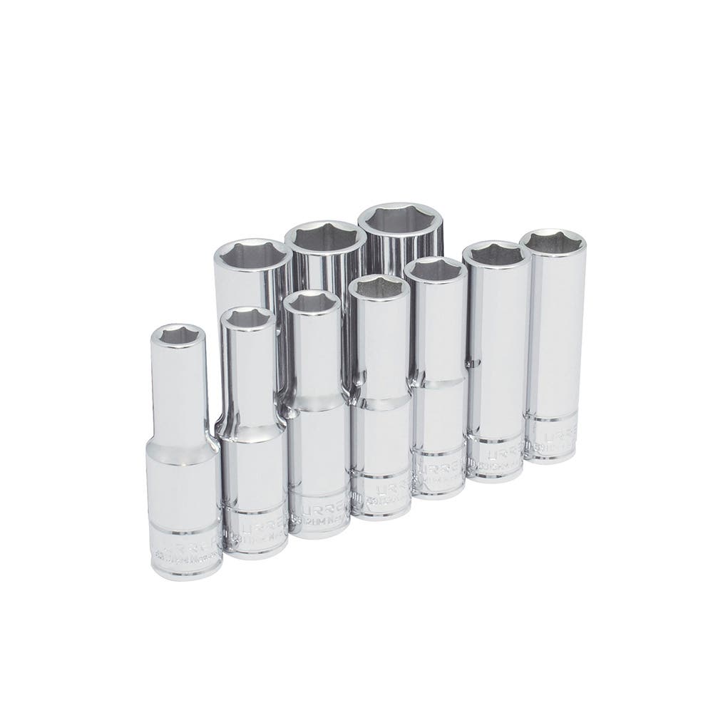 Juego de dados largos cuadro de 1/2", 6 puntas, métricos, 10 piezas Urrea