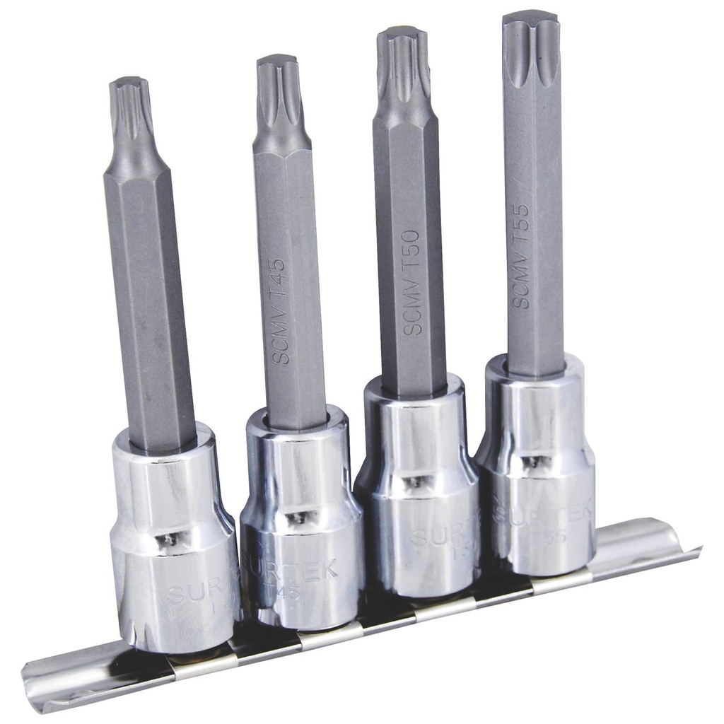 Juego de dados con punta larga torx cuadro de 1/2", 4 piezas Surtek