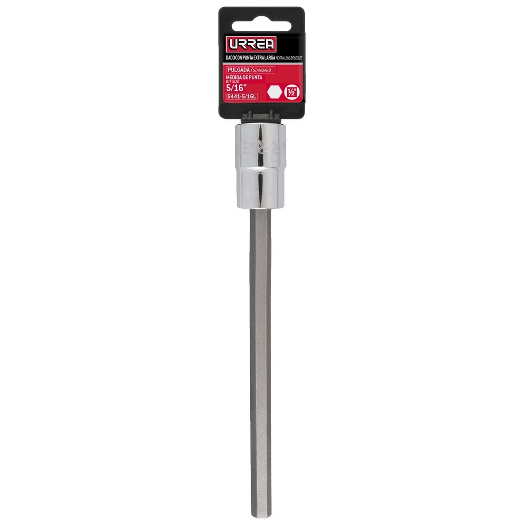 Dado con punta hexagonal extra larga cuadro de 1/2", en pulgadas, 5/16" Urrea