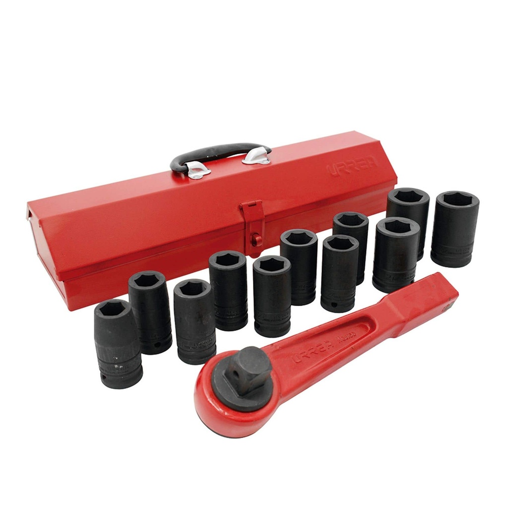 Juego de dados largos y accesorios de impacto cuadro de 3/4", métricos, 13 piezas Urrea