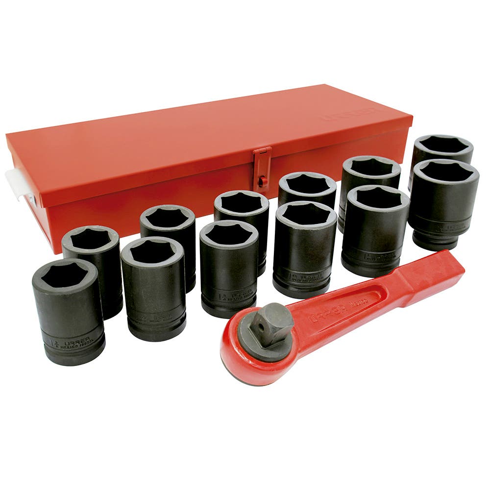 Juego de dados largos y accesorios de impacto cuadro de 1", en pulgadas, 14 piezas Urrea