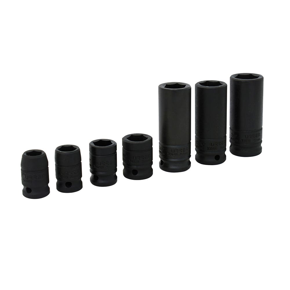 Juego de dados de impacto combinados cuadro de 1/2", 6 puntas, en pulgadas, 7 piezas Urrea