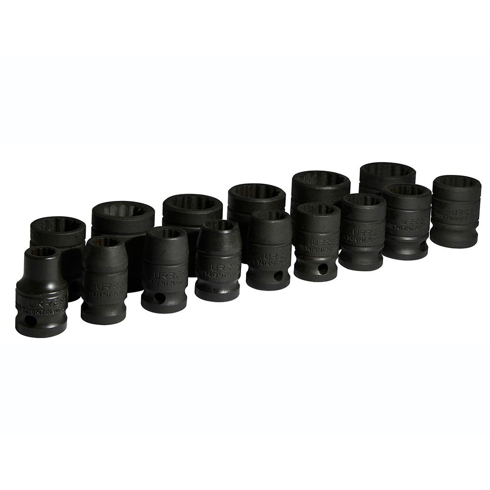 Juego de dados de impacto cuadro de 1/2", 12 puntas, métricos, 15 piezas Urrea