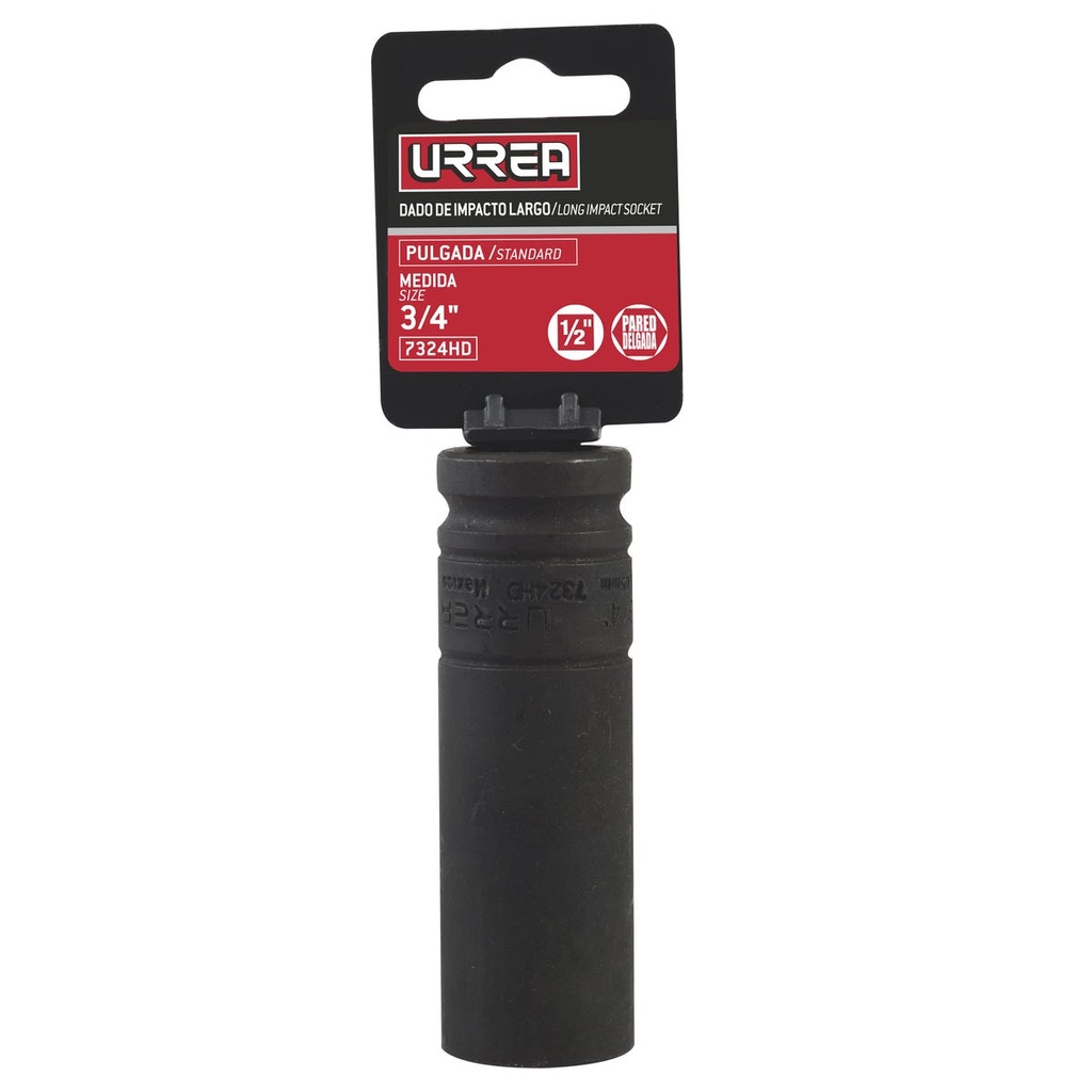 Dado de impacto pared delgada cuadro de 1/2", 6 puntas, en pulgadas, 3/4" Urrea