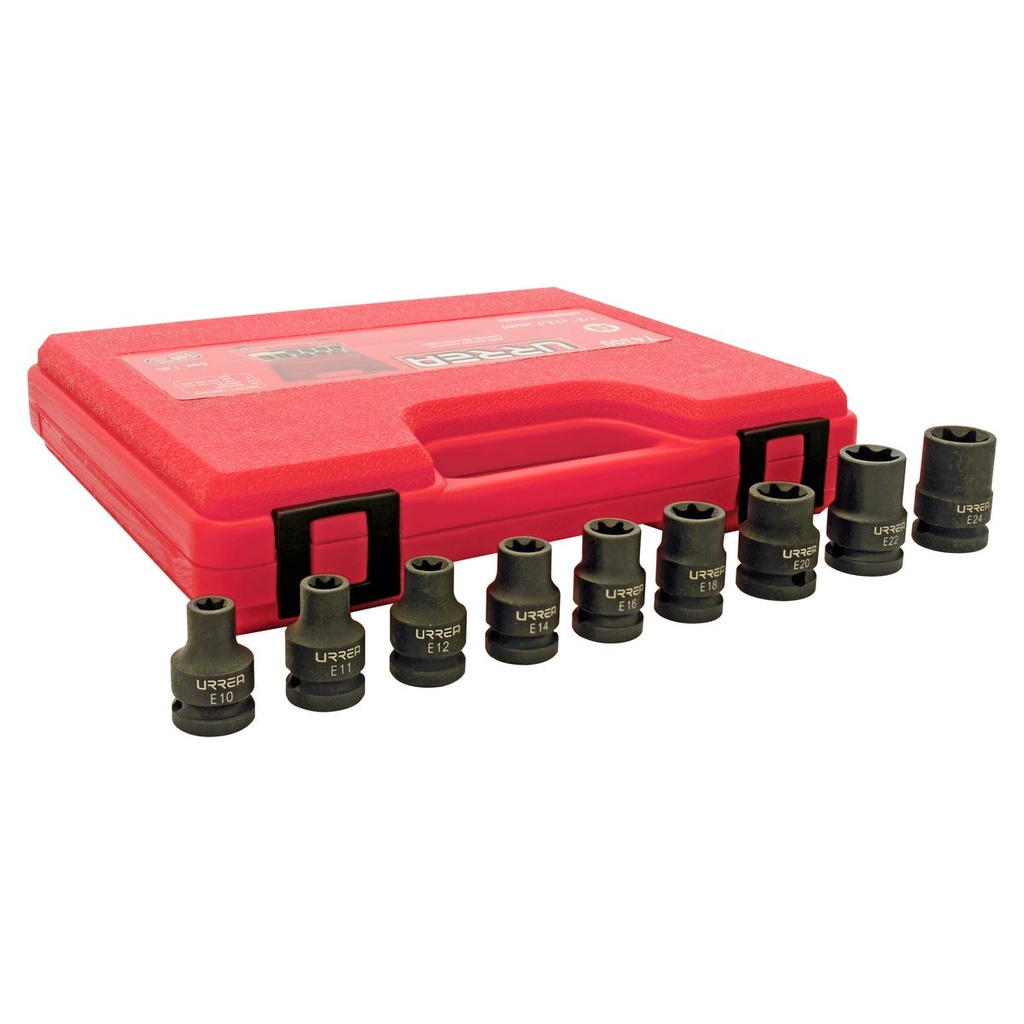 Juego de dados de impacto torx hembra cuadro de 1/2", 9 piezas Urrea