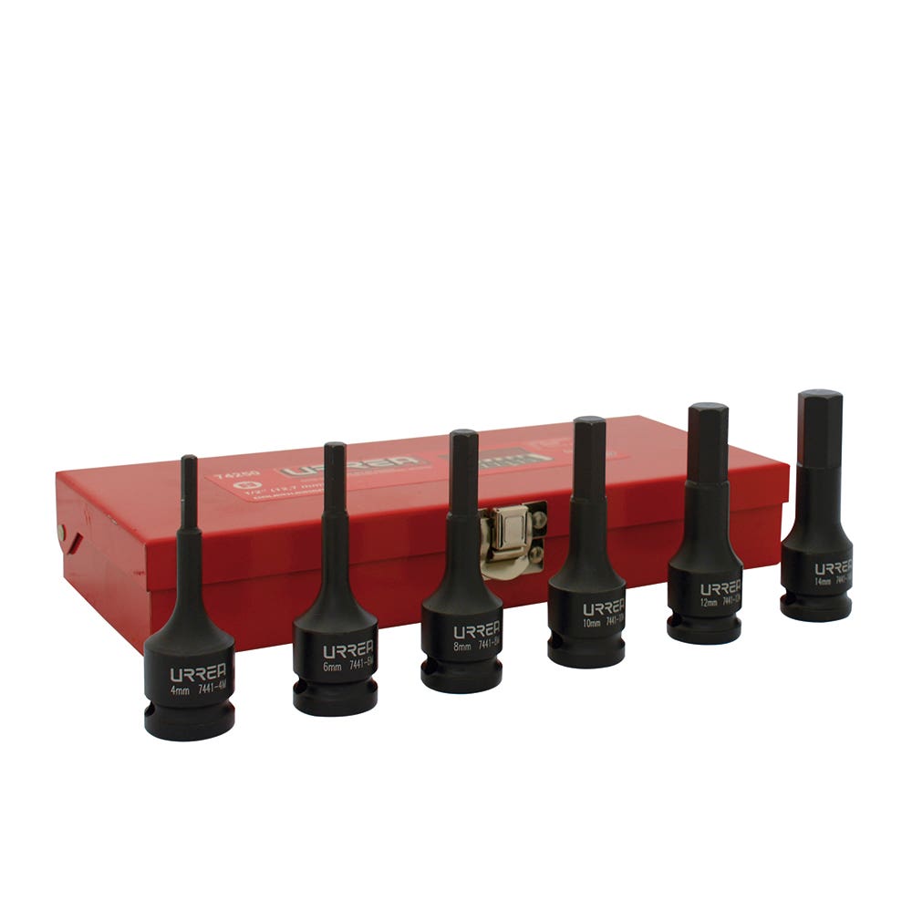 Juego de dados de impacto con punta hexagonal cuadro de 1/2", métricos, 6 piezas Urrea