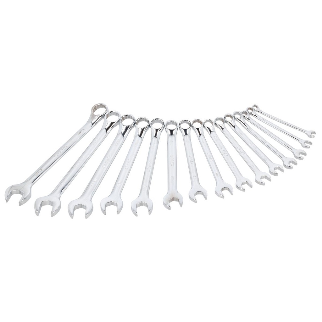 Juego de llaves combinadas pulido espejo en pulgadas, 12 puntas, 15 pz en tubo full color Urrea