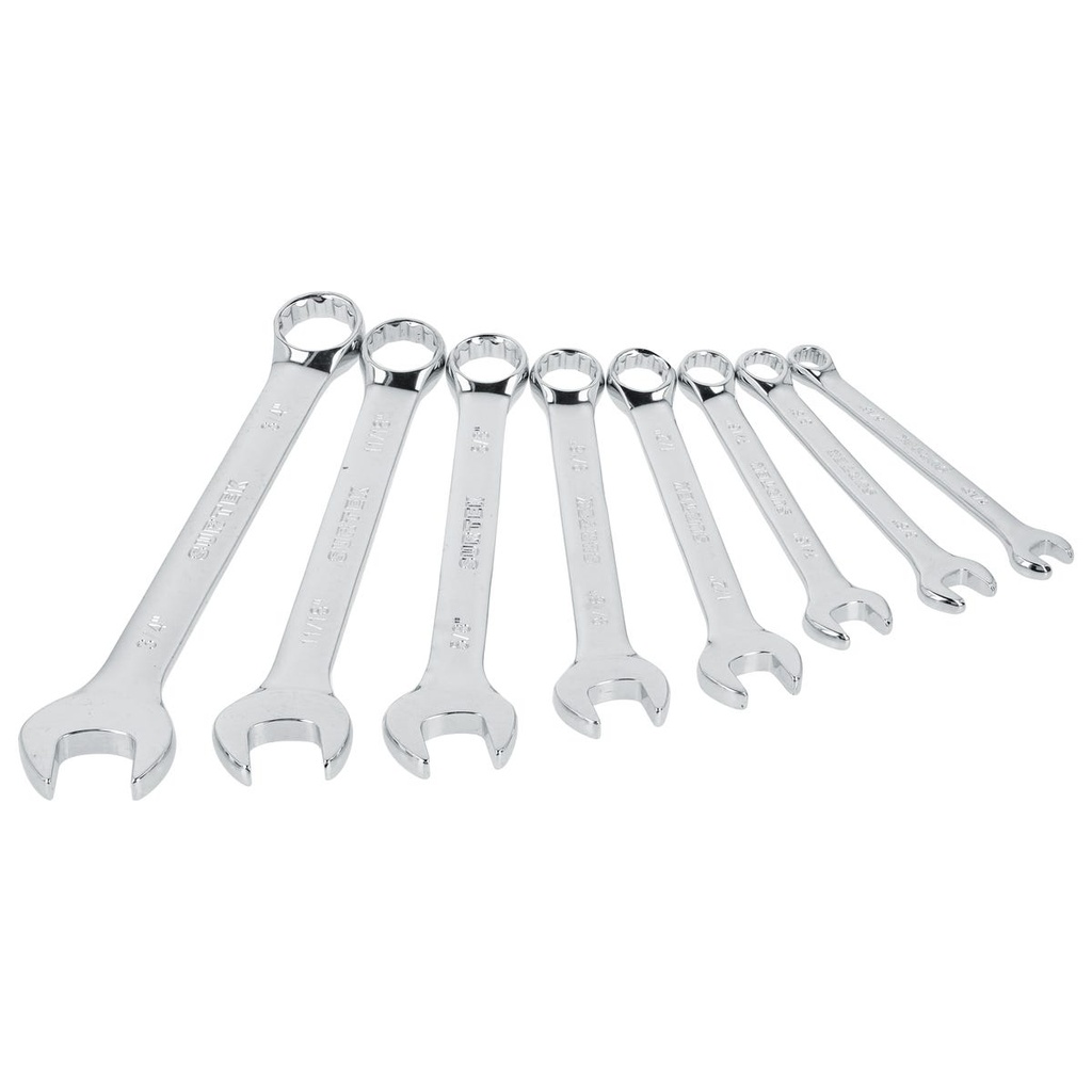 Juego de llaves combinadas pulido espejo en pulgadas, 12 puntas, 8 piezas en rack Surtek