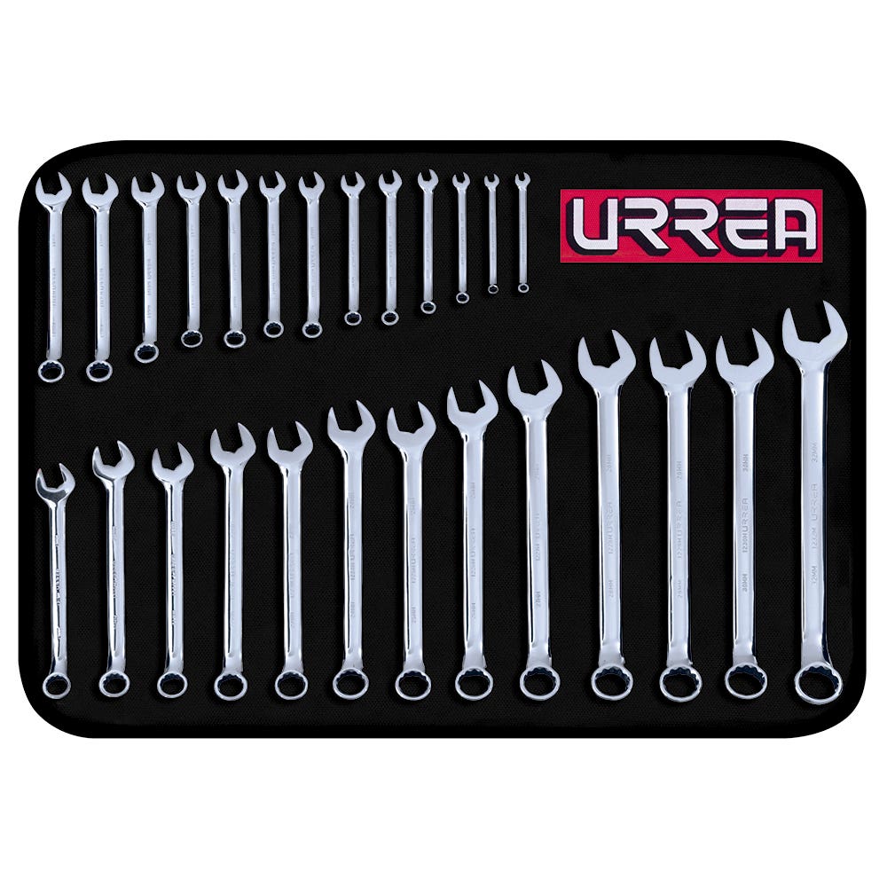 Juego de llaves combinadas pulido espejo métricas, 12 puntas, 26 piezas en estuche Urrea