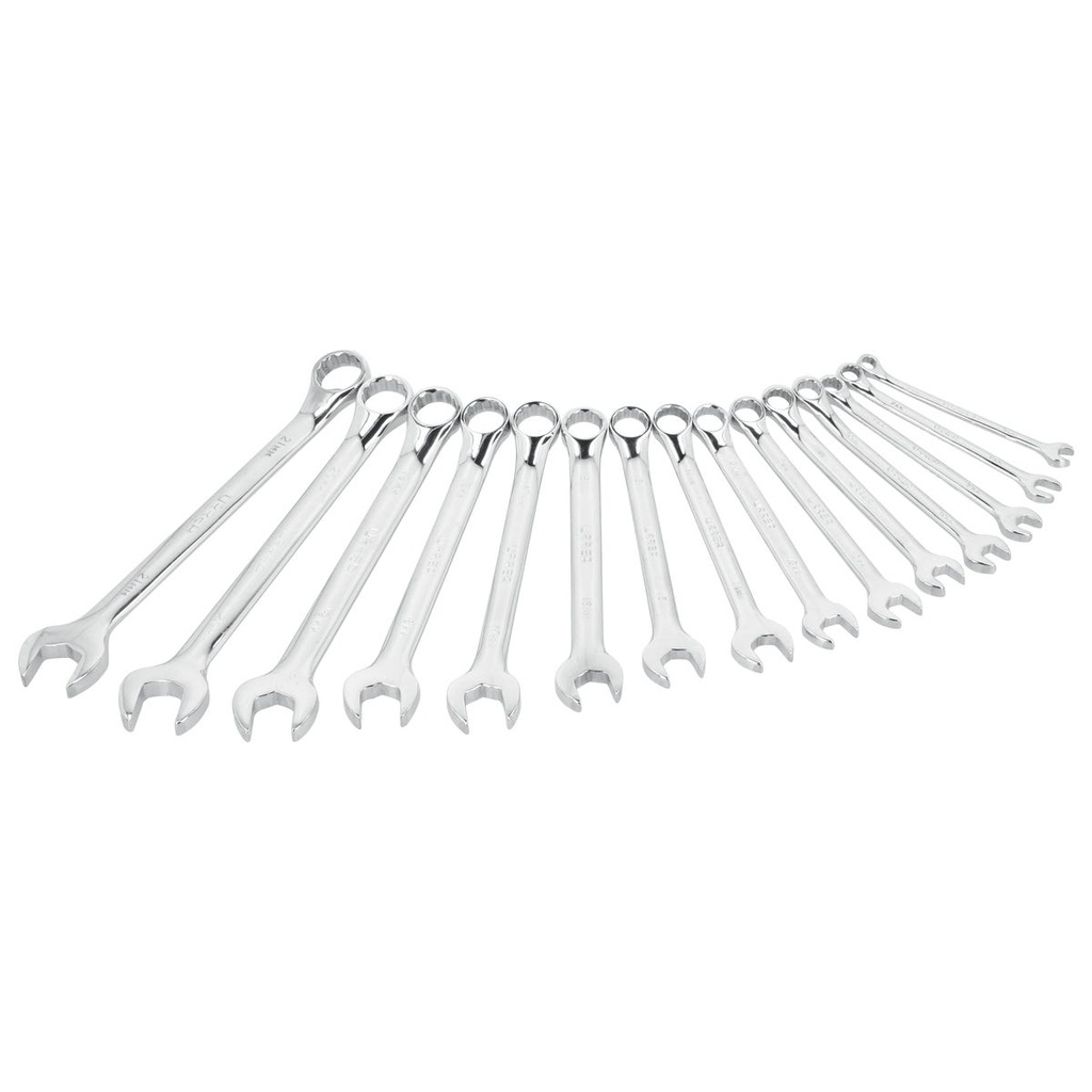 Juego de llaves combinadas pulido espejo métricas, 12 puntas, 15 piezas en estuche Urrea