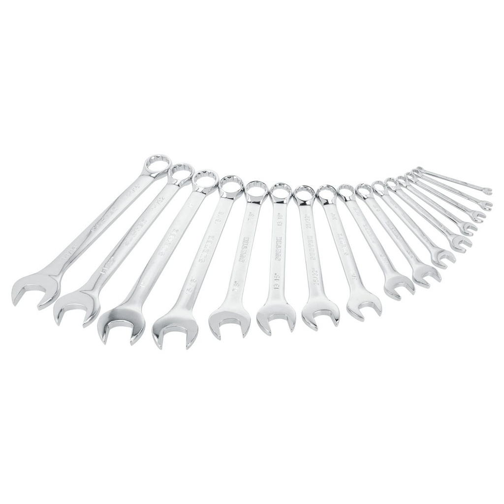 Juego de llaves combinadas pulido espejo métricas, 12 puntas, 16 piezas en rack Surtek