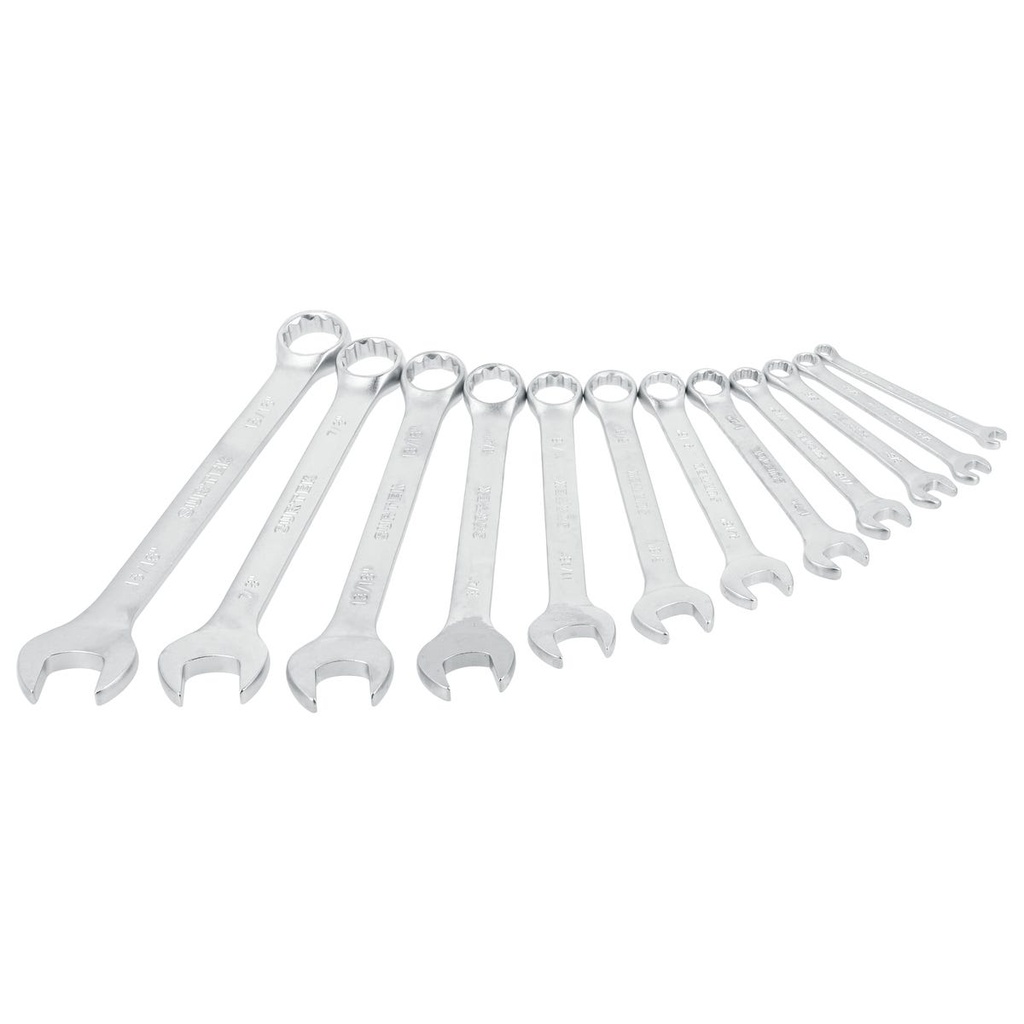 Juego de llaves combinadas satinadas en pulgadas, 12 puntas, 12 piezas en rack Surtek