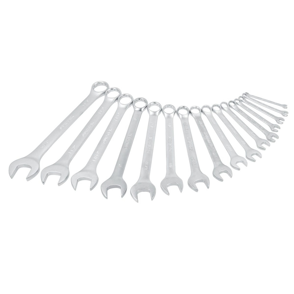 Juego de llaves combinadas satinadas en pulgadas, 12 puntas, 16 piezas en estuche Surtek