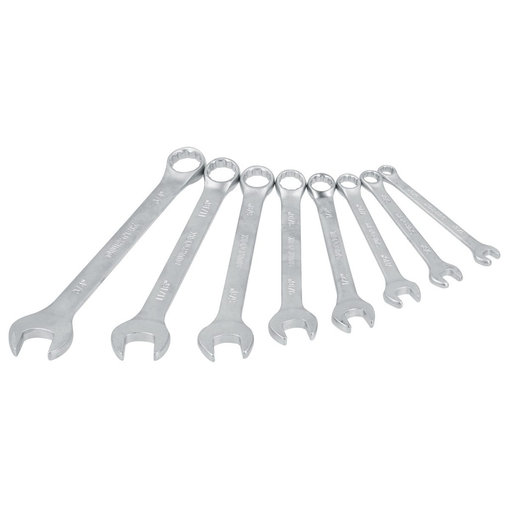 Juego de llaves combinadas satinadas métricas, 12 puntas, 8 piezas en rack Surtek