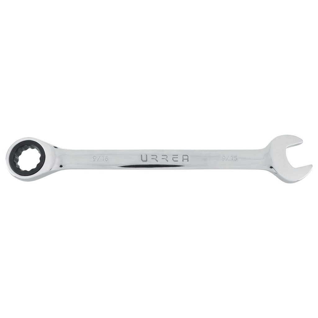 Llave combinada pulido espejo de matraca en pulgadas, 12 puntas, 9/16" Urrea