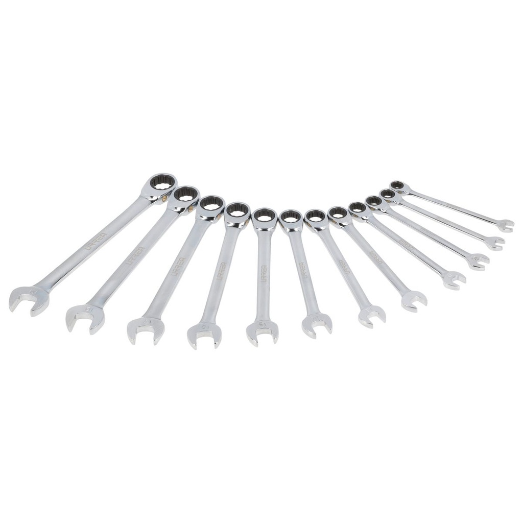 Juego de llaves combinadas pulido espejo de matraca spline mét,12 pts,12 pz en caja plást Urrea
