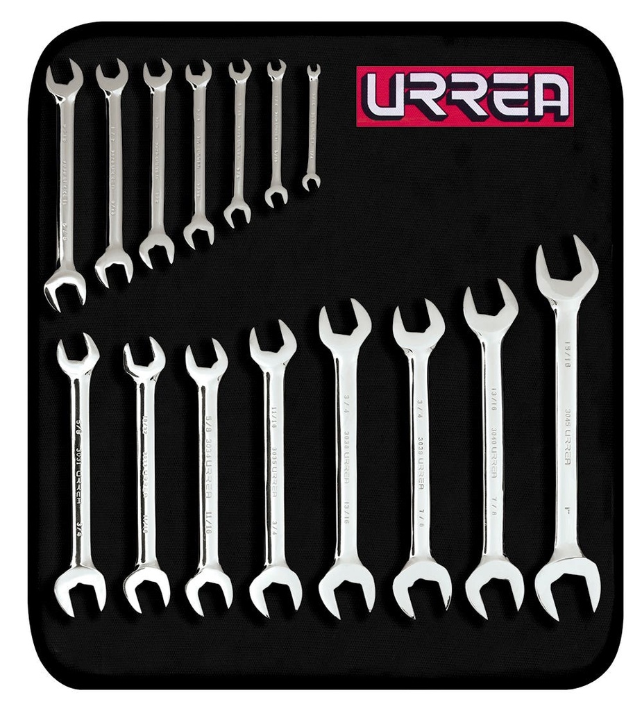 Juego de llaves españolas pulido espejo en pulgadas, 15 piezas en estuche Urrea