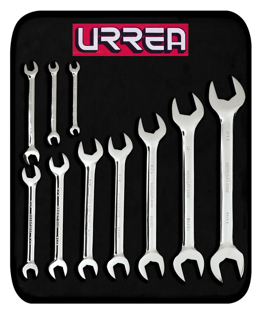 Juego de llaves españolas pulido espejo en pulgadas, 10 piezas, en estuche Urrea