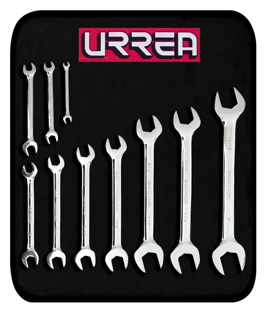 Juego de llaves españolas pulido espejo en pulgadas, 10 piezas en estuche Urrea