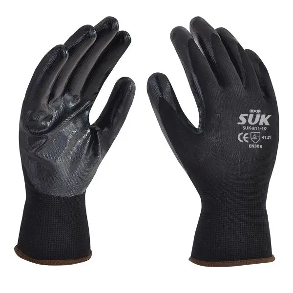 GUANTE NYLON NEGRO C/PAL NITRILO S SUK