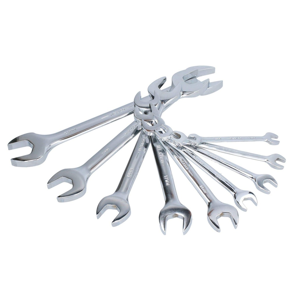 Juego de llaves españolas pulido espejo métricas, 9 piezas en rack Urrea