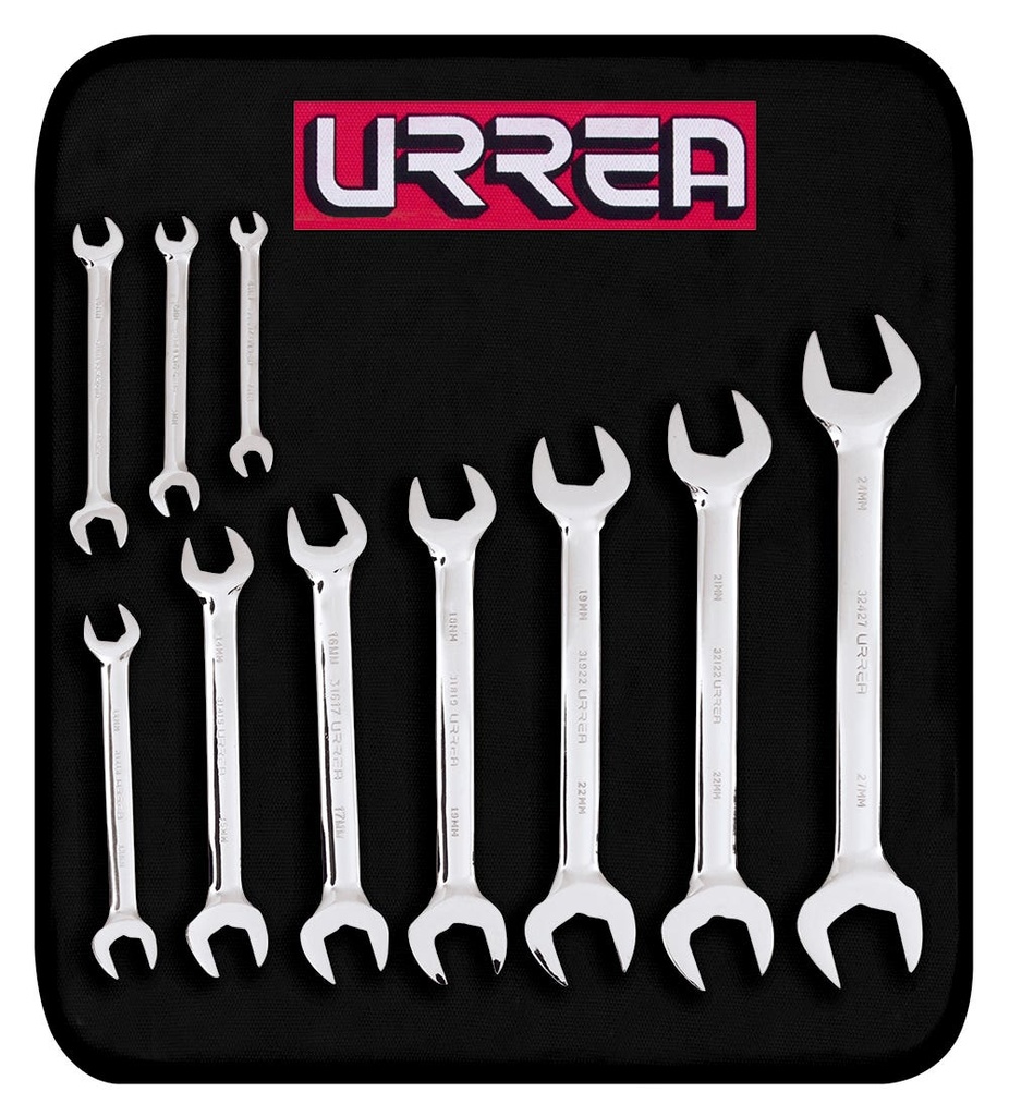 Juego de llaves españolas pulido espejo métricas, 10 piezas en estuche Urrea