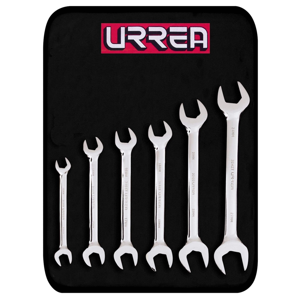 Juego de llaves españolas pulido espejo métricas, 6 piezas en estuche Urrea