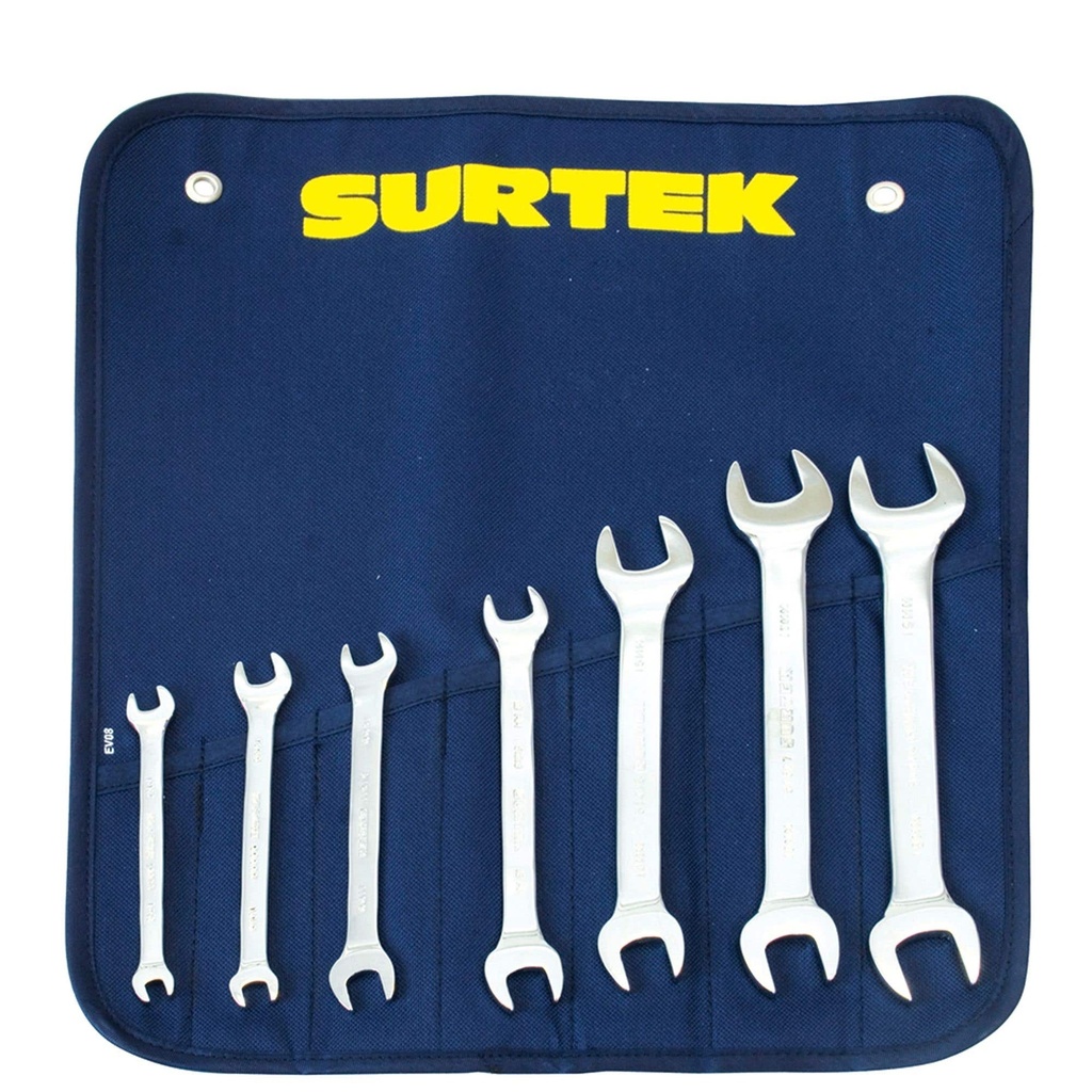 Juego de llaves españolas pulido espejo métricas, 7 piezas en estuche Surtek