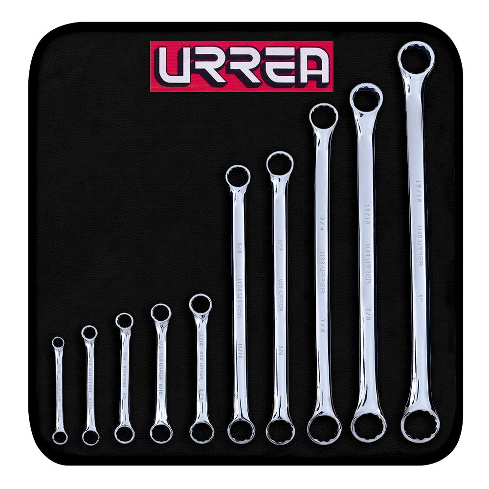 Juego de llaves de estrías pulido espejo de 15° en pulgadas, 12 puntas, 10 pz en estuche Urrea