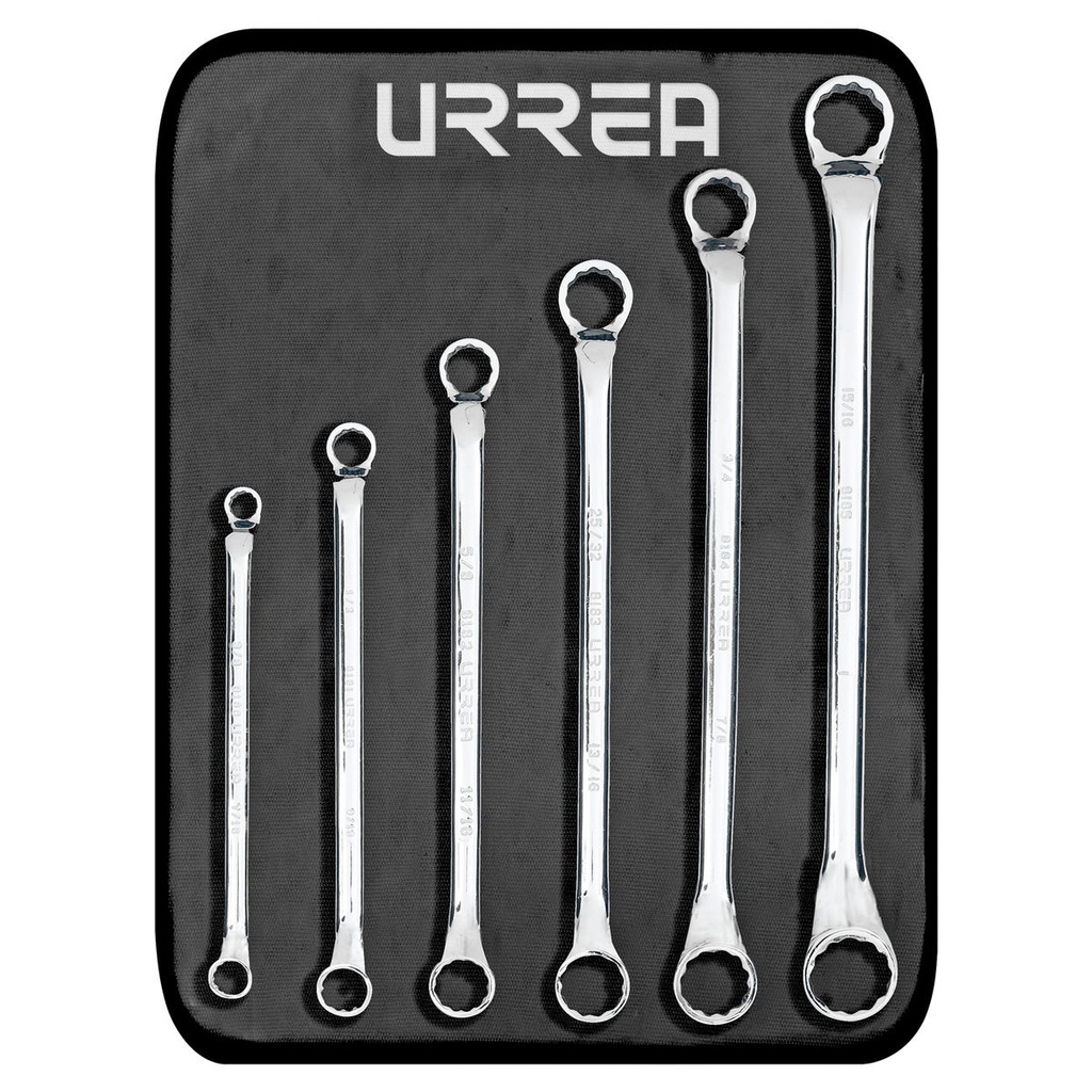 Juego de llaves de estrías pulido espejo de 45° en pulgadas, 12 puntas, 6 pz en estuche Urrea