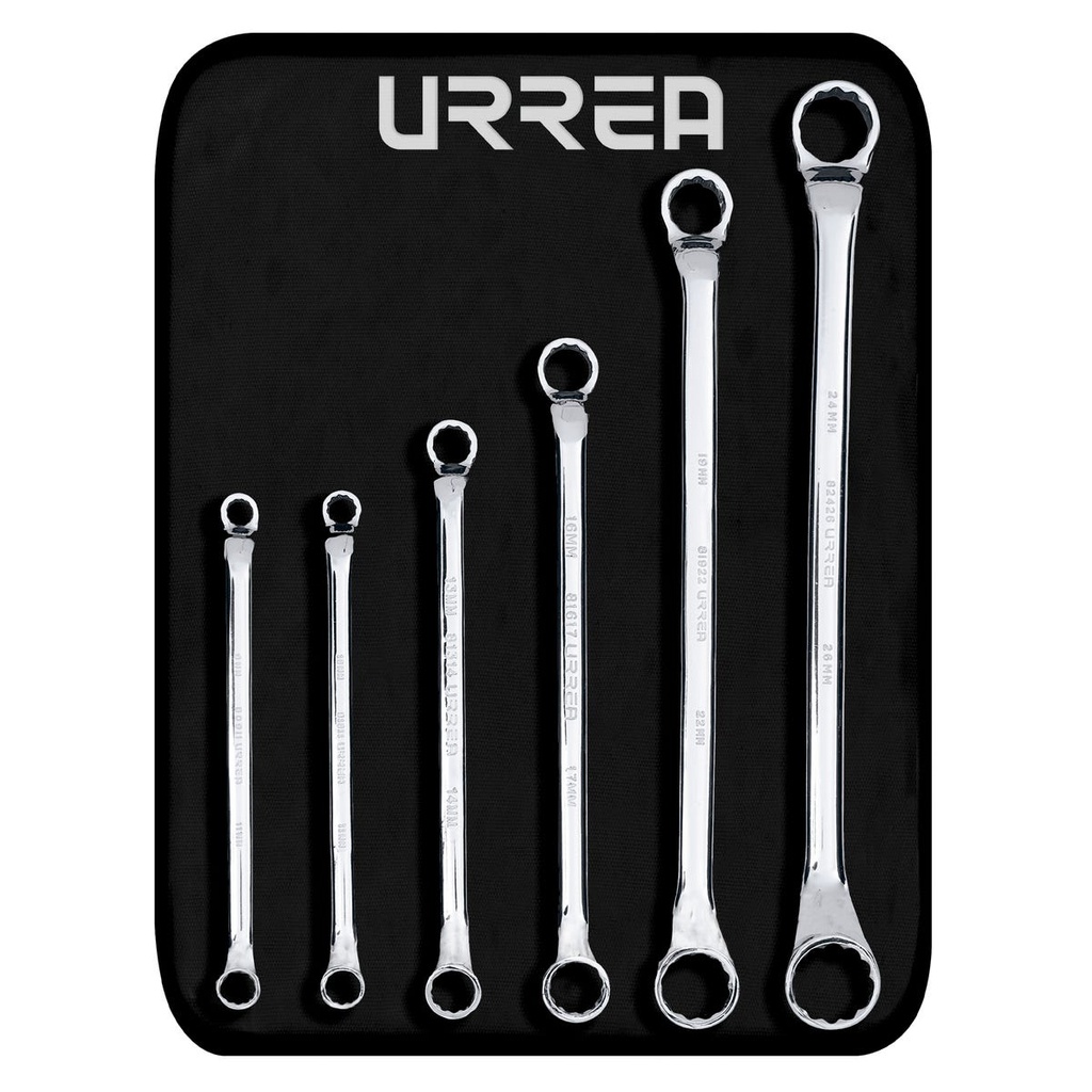 Juego de llaves de estrías pulido espejo de 45° métricas, 12 puntas, 6 piezas en estuche Urrea
